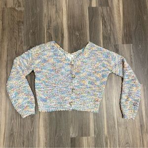 multicolor fluffy button down sweater cardigan